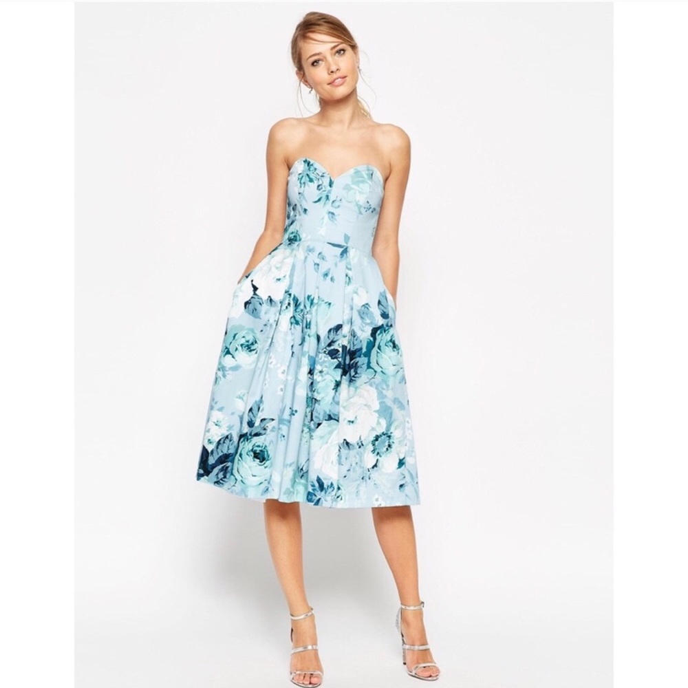 ISO ASOS Salon Rose Print Bandeau Midi Dress